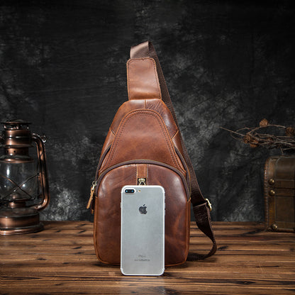 Men's bust bag Genuine cowhide leather retro outdoor multifunctional crossbody bag for men