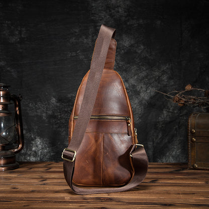 Men's bust bag Genuine cowhide leather retro outdoor multifunctional crossbody bag for men