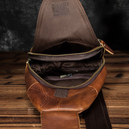 Men's bust bag Genuine cowhide leather retro outdoor multifunctional crossbody bag for men