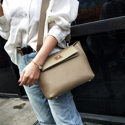 Women's handbag cowhide kelly bag genuine leather shoulder bag large capacity commuting OL handbag.bag
