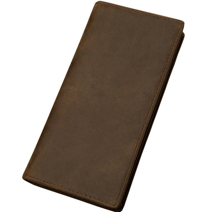 Men's long wallet, genuine cowhide leather, Crazy Horse, handmade, ultra-thin, bi-fold, card holder, simple, retro wallet for men 