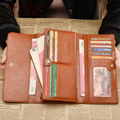 Ladies wallet large capacity trifold wallet clutch bag retro cowhide wallet fashion long wallet