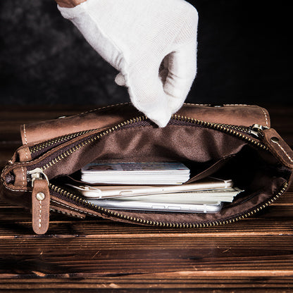 Men's Waist Pouch Cowhide Genuine Leather Fashion Men's Bust Bag 