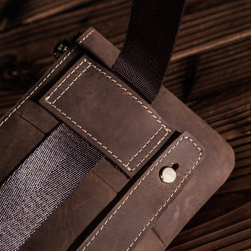 Men's Waist Pouch Cowhide Genuine Leather Fashion Men's Bust Bag 
