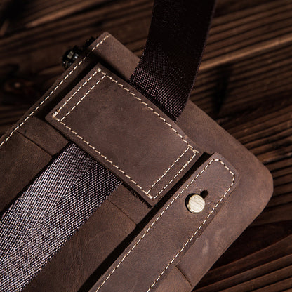 Men's Waist Pouch Cowhide Genuine Leather Fashion Men's Bust Bag 