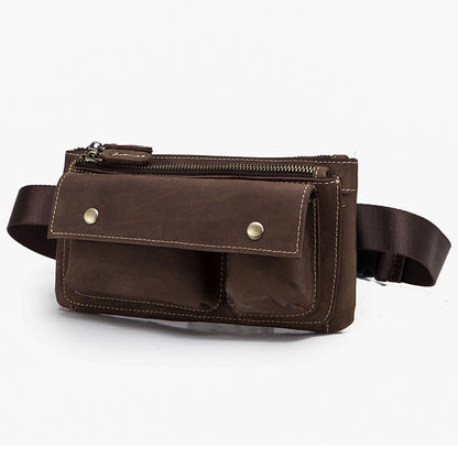Men's Waist Pouch Cowhide Genuine Leather Fashion Men's Bust Bag 