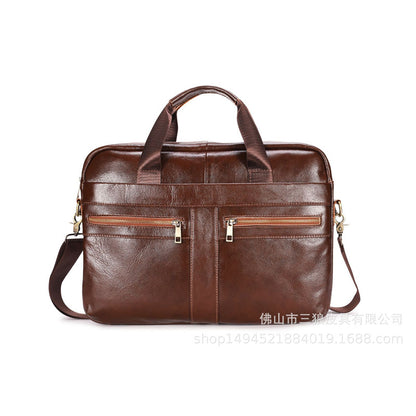 Men's Briefcase Handbag Genuine Cowhide Leather Business Fashion Men's Crossbody Bag Shoulder Bag