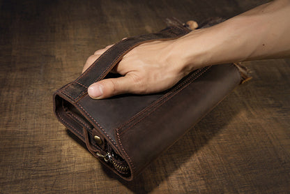 Men's Wallet Genuine Cowhide Leather Handmade Original Crazy Horse Clutch Bag Retro Mobile Phone Bag Men's Wallet 