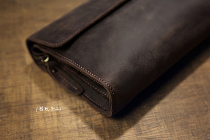 Men's Wallet Genuine Cowhide Leather Handmade Original Crazy Horse Clutch Bag Retro Mobile Phone Bag Men's Wallet 