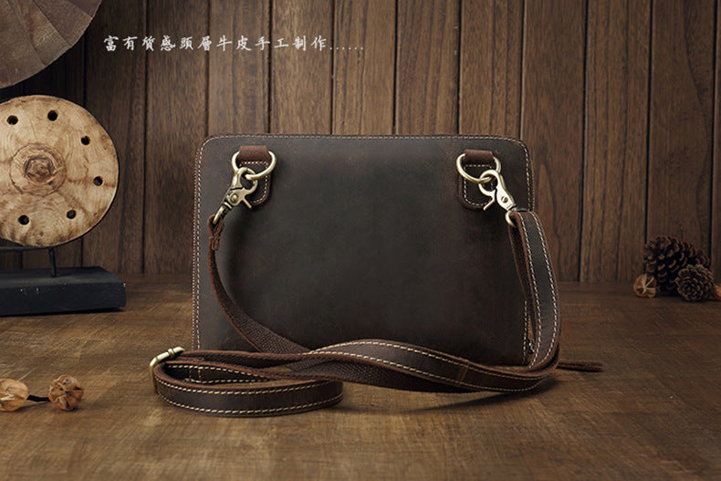Men's Shoulder Bag Fashion Genuine Cowhide Leather Crazy Horse Retro Casual Simple Crossbody Bag 