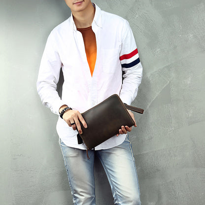 Men's Shoulder Bag Fashion Genuine Cowhide Leather Crazy Horse Retro Casual Simple Crossbody Bag 