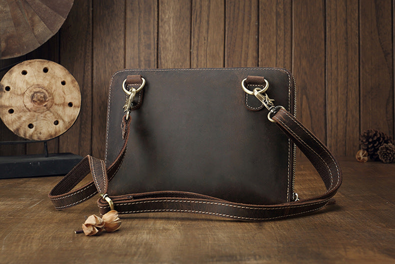 Men's Shoulder Bag Fashion Genuine Cowhide Leather Crazy Horse Retro Casual Simple Crossbody Bag 