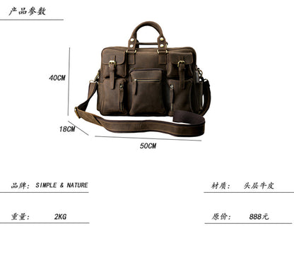 Men's Shoulder Bag Crossbody Bag Handmade Crazy Horse Cowhide Genuine Leather Travel Bag Handbag Bag Men's Handbag 