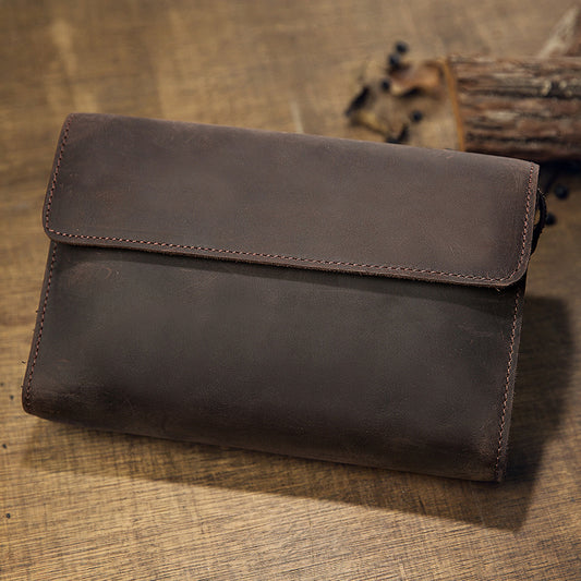 Men's Wallet Genuine Cowhide Leather Handmade Original Crazy Horse Clutch Bag Retro Mobile Phone Bag Men's Wallet 