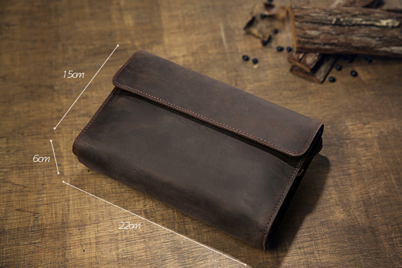 Men's Wallet Genuine Cowhide Leather Handmade Original Crazy Horse Clutch Bag Retro Mobile Phone Bag Men's Wallet 