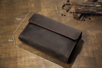 Men's Wallet Genuine Cowhide Leather Handmade Original Crazy Horse Clutch Bag Retro Mobile Phone Bag Men's Wallet 