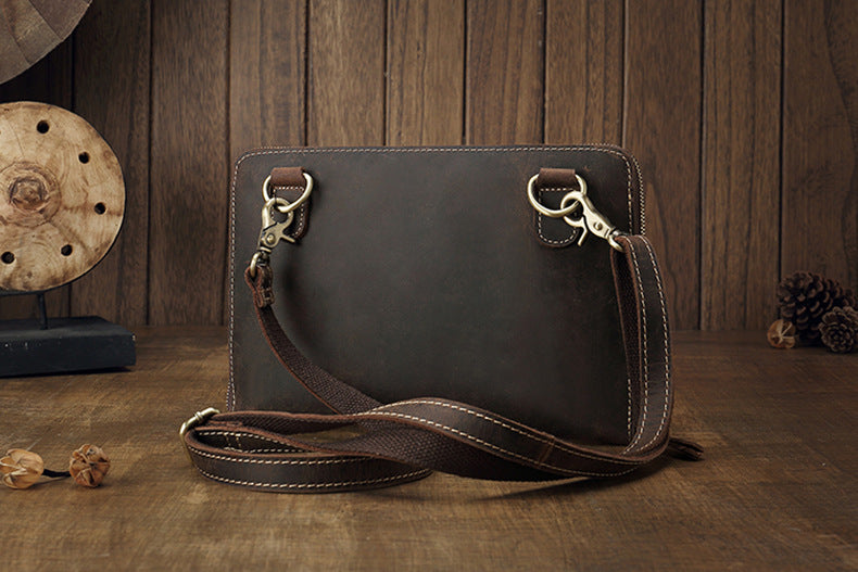 Men's Shoulder Bag Fashion Genuine Cowhide Leather Crazy Horse Retro Casual Simple Crossbody Bag 