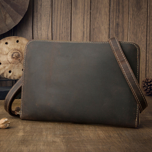 Men's Shoulder Bag Fashion Genuine Cowhide Leather Crazy Horse Retro Casual Simple Crossbody Bag 