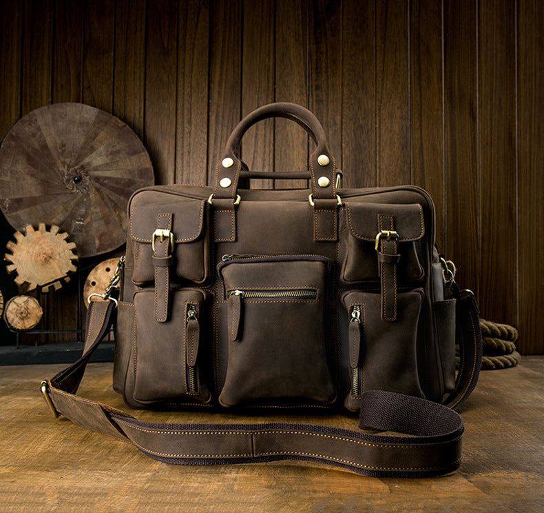 Men's Shoulder Bag Crossbody Bag Handmade Crazy Horse Cowhide Genuine Leather Travel Bag Handbag Bag Men's Handbag 