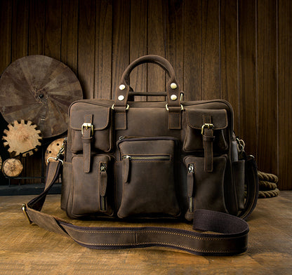 Men's Shoulder Bag Crossbody Bag Handmade Crazy Horse Cowhide Genuine Leather Travel Bag Handbag Bag Men's Handbag 