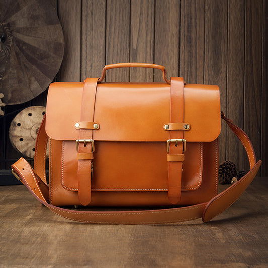 Men's original handmade cowhide genuine leather Korean fashion shoulder bag casual retro crossbody bag 