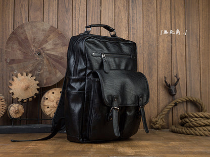 Men's Rucksack Original Handmade Genuine Cowhide Leather Simple Casual Computer Bag Large Capacity Travel Bag for Men 