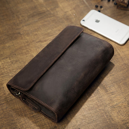 Men's Wallet Genuine Cowhide Leather Handmade Original Crazy Horse Clutch Bag Retro Mobile Phone Bag Men's Wallet 