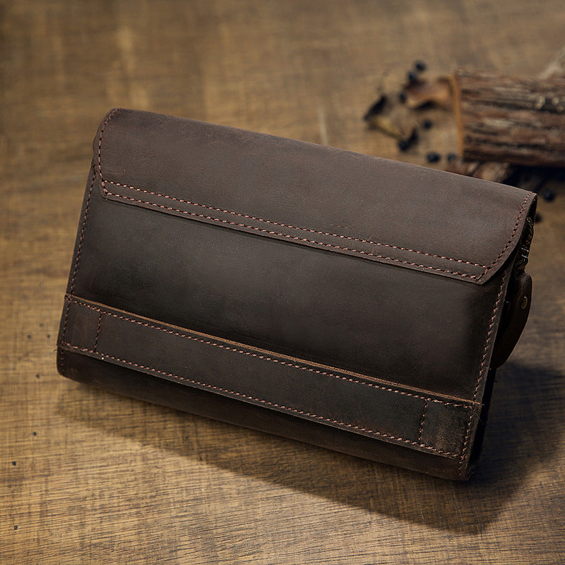 Men's Wallet Genuine Cowhide Leather Handmade Original Crazy Horse Clutch Bag Retro Mobile Phone Bag Men's Wallet 