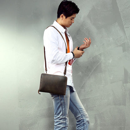 Men's Shoulder Bag Fashion Genuine Cowhide Leather Crazy Horse Retro Casual Simple Crossbody Bag 