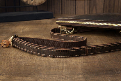 Men's Shoulder Bag Fashion Genuine Cowhide Leather Crazy Horse Retro Casual Simple Crossbody Bag 