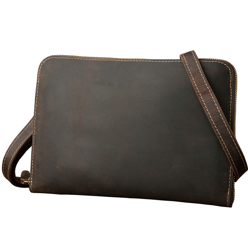 Men's Shoulder Bag Fashion Genuine Cowhide Leather Crazy Horse Retro Casual Simple Crossbody Bag 