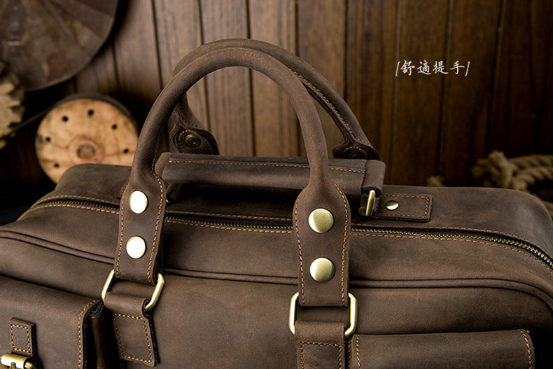 Men's Shoulder Bag Crossbody Bag Handmade Crazy Horse Cowhide Genuine Leather Travel Bag Handbag Bag Men's Handbag 
