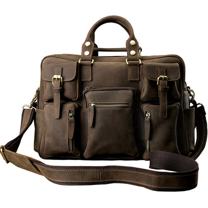 Men's Shoulder Bag Crossbody Bag Handmade Crazy Horse Cowhide Genuine Leather Travel Bag Handbag Bag Men's Handbag 