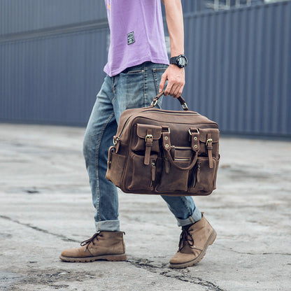 Men's Shoulder Bag Crossbody Bag Handmade Crazy Horse Cowhide Genuine Leather Travel Bag Handbag Bag Men's Handbag 
