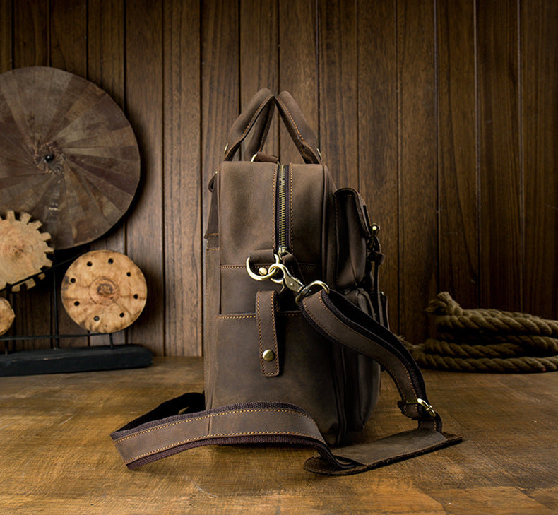 Men's Shoulder Bag Crossbody Bag Handmade Crazy Horse Cowhide Genuine Leather Travel Bag Handbag Bag Men's Handbag 
