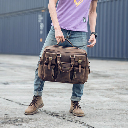 Men's Shoulder Bag Crossbody Bag Handmade Crazy Horse Cowhide Genuine Leather Travel Bag Handbag Bag Men's Handbag 