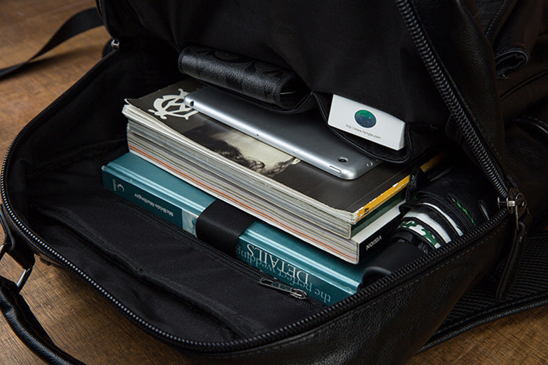 Men's Rucksack Original Handmade Genuine Cowhide Leather Simple Casual Computer Bag Large Capacity Travel Bag for Men 