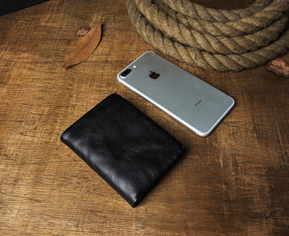 Men's short wallet, cowhide, genuine leather, handmade, original, casual, zipper, unique, Korean fashion, simple wallet for men 