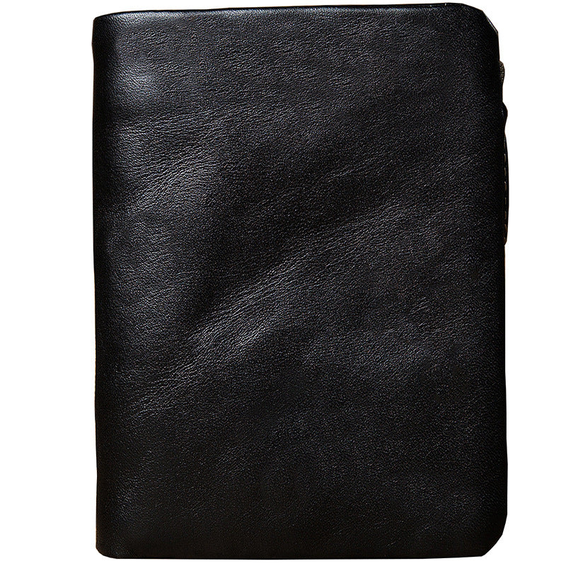 Men's short wallet, cowhide, genuine leather, handmade, original, casual, zipper, unique, Korean fashion, simple wallet for men 