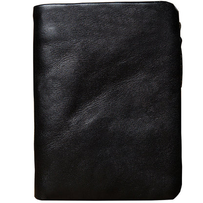 Men's short wallet, cowhide, genuine leather, handmade, original, casual, zipper, unique, Korean fashion, simple wallet for men 
