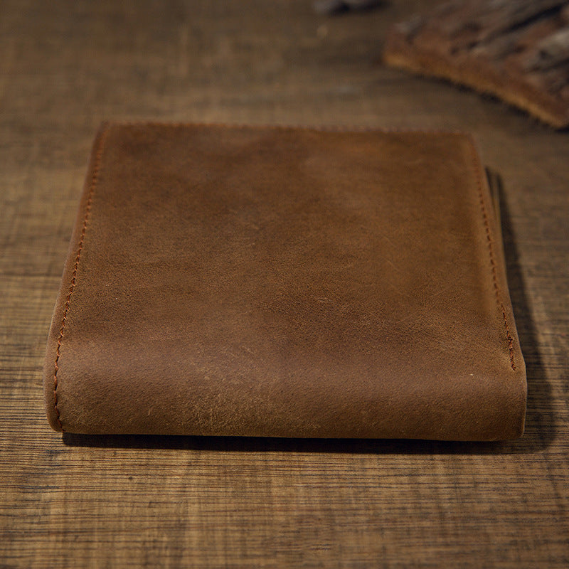 Men's short wallet made of genuine cowhide leather Crazy Horse Original casual simple thin Korean fashion unique wallet for men 