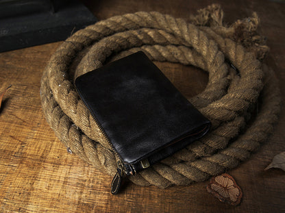 Men's short wallet, cowhide, genuine leather, handmade, original, casual, zipper, unique, Korean fashion, simple wallet for men 