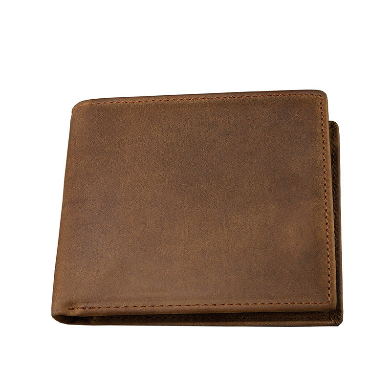 Men's short wallet made of genuine cowhide leather Crazy Horse Original casual simple thin Korean fashion unique wallet for men 