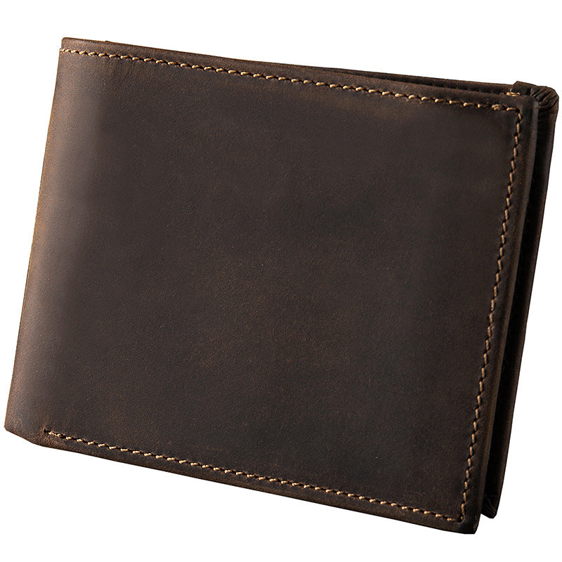 Men's Short Wallet Genuine Cow Leather Crazy Horse Original Handmade Retro Korean Fashion Men's Wallet 