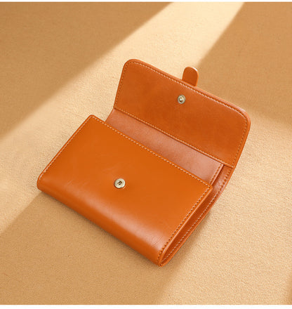 Wallet Women Short Type Trifold Wallet Retro Oil Wax Genuine Leather Coin Purse That Goes With Anything Multifunctional Ladies Wallet