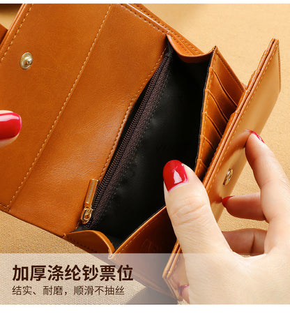 Wallet Women Short Type Trifold Wallet Retro Oil Wax Genuine Leather Coin Purse That Goes With Anything Multifunctional Ladies Wallet