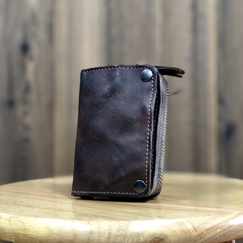 Men's wallet, genuine cowhide leather, key chain, coin purse, zipper, multi-function, large capacity, card bag for men 