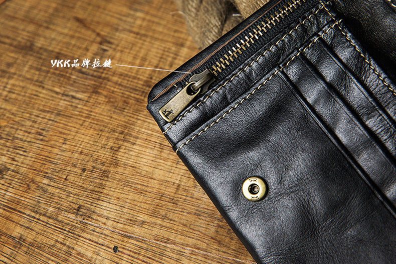 Men's short wallet, cowhide, genuine leather, handmade, original, casual, zipper, unique, Korean fashion, simple wallet for men 
