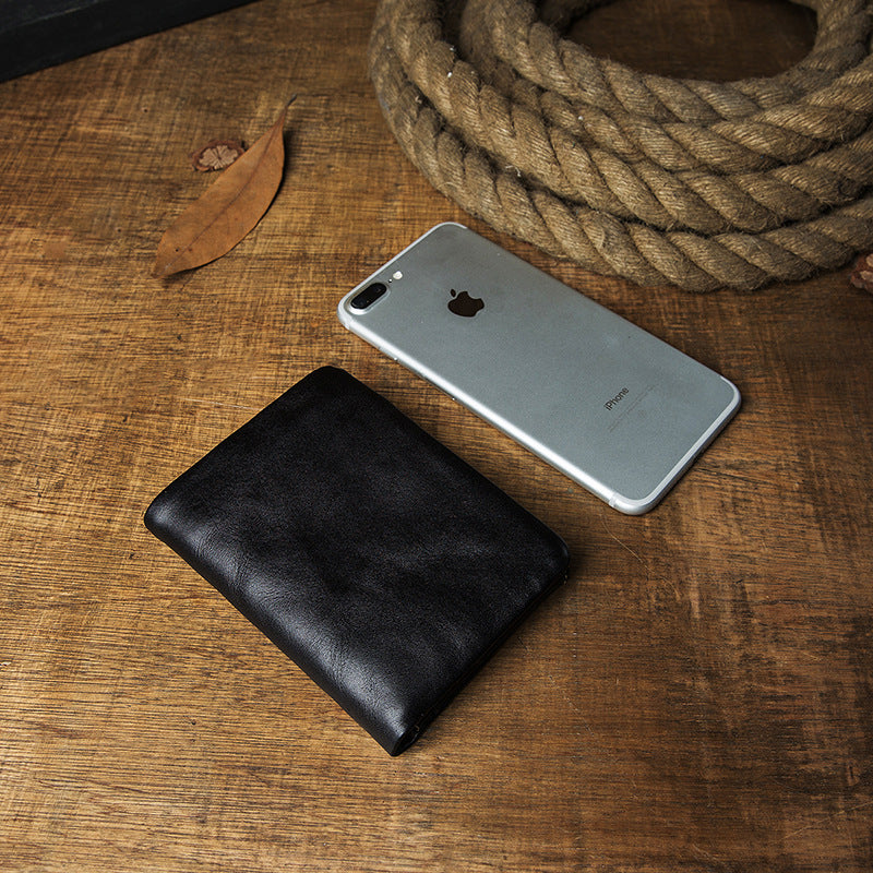 Men's short wallet, cowhide, genuine leather, handmade, original, casual, zipper, unique, Korean fashion, simple wallet for men 