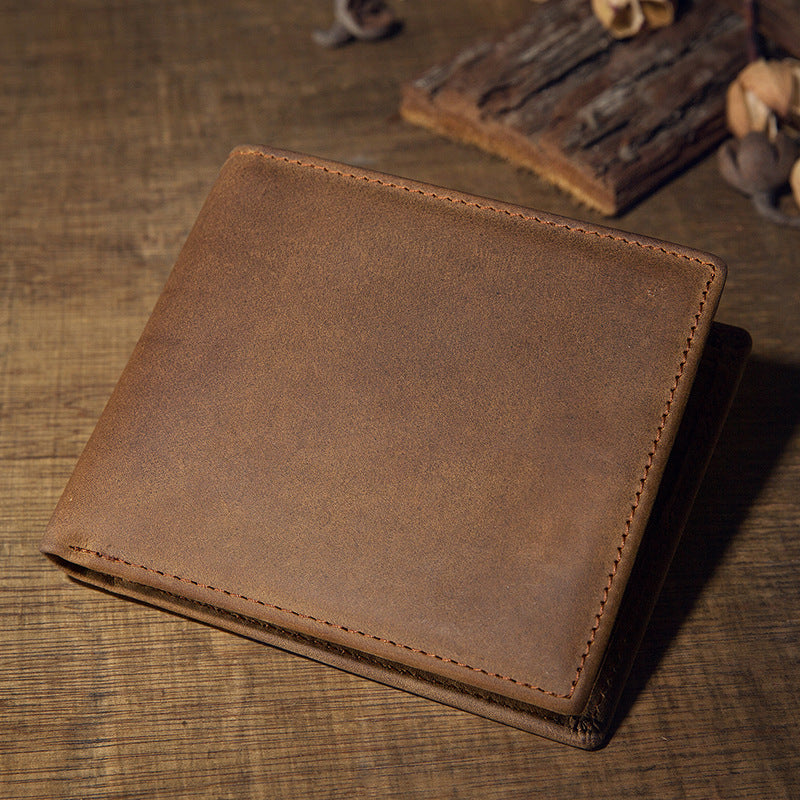 Men's short wallet made of genuine cowhide leather Crazy Horse Original casual simple thin Korean fashion unique wallet for men 